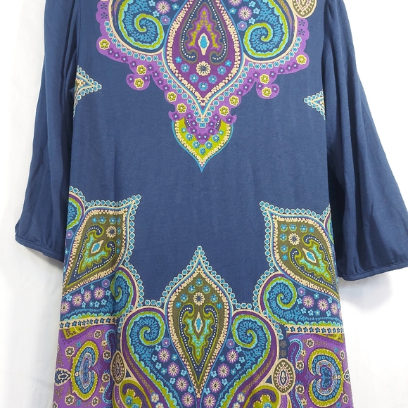 Cha-Cha Vente Paisley Blue 1/2 Sleeve Tunic Bathing Suit Cover, Small - Picture 9 of 9